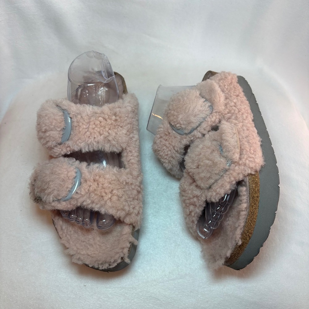 Papillio Birkenstock Arizona Platform Teddy Shearling Sandals Pink EU 40 US 9